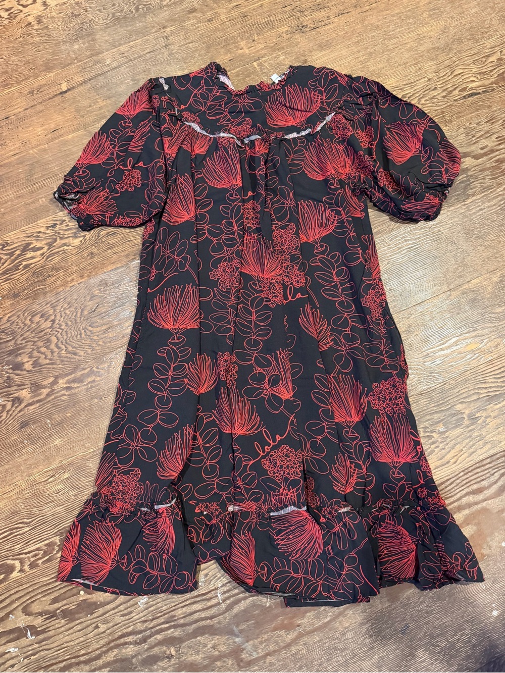 Black and Red Floral Midi Dress - Women's Mu’umu’u
